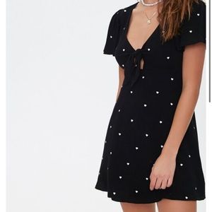 Forever 21 Heart-Embroidered Tie-Front Dress
